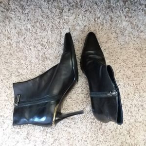 Pair Bruno Magli Black Leather Stiletto Booties